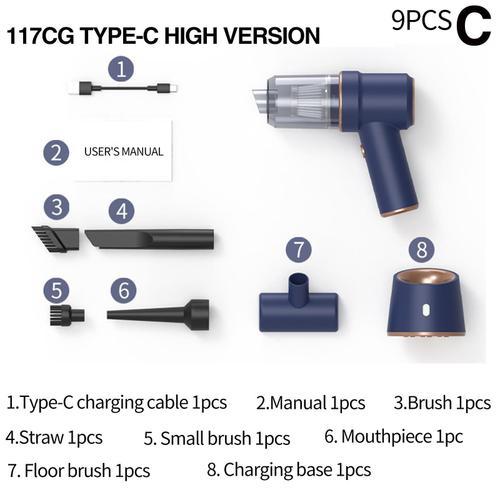 9 pièces - Aspirateur De Voiture Sans Fil 2 En 1, 80000pa, Portable... on Productcaster.