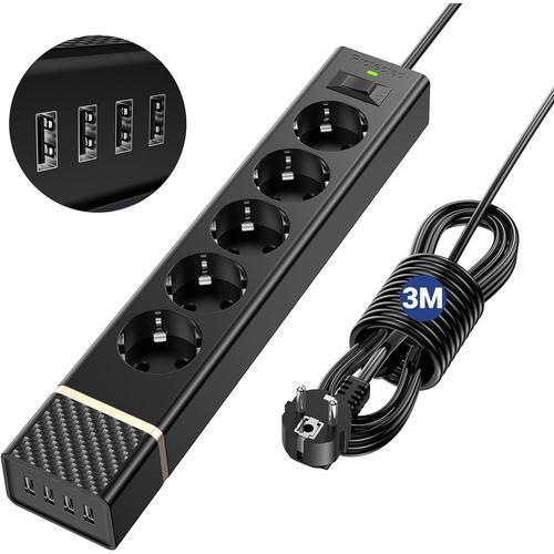 Black Black Multiprise Electrique 3M 5 Prises et 4 Ports USB, Multi... on Productcaster.