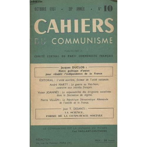 Cahiers Du Communisme - 28e Année N°10 - Jacques Duclos: Notre Poli... on Productcaster.