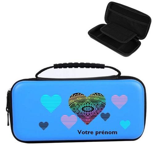 Etui Pochette Switch Lite Bleu Personnalisee Prenom Coeur Raye on Productcaster.