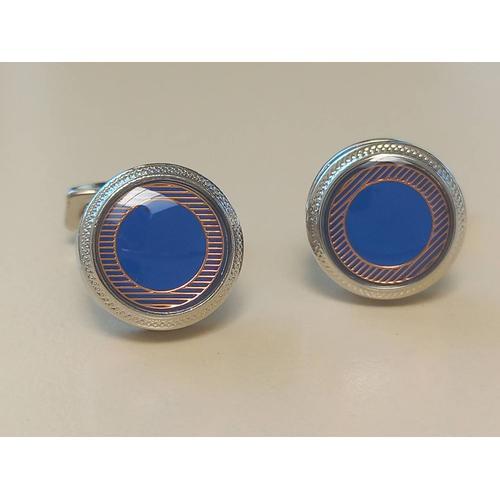 Boutons De Manchettes Disque Avec Motifs De Couleurs Argentée Bleu ... on Productcaster.