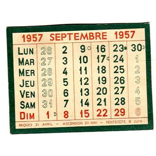 Calendrier - " Septembre / Octobre 1957 " - 7,5 X 10 Cm on Productcaster.