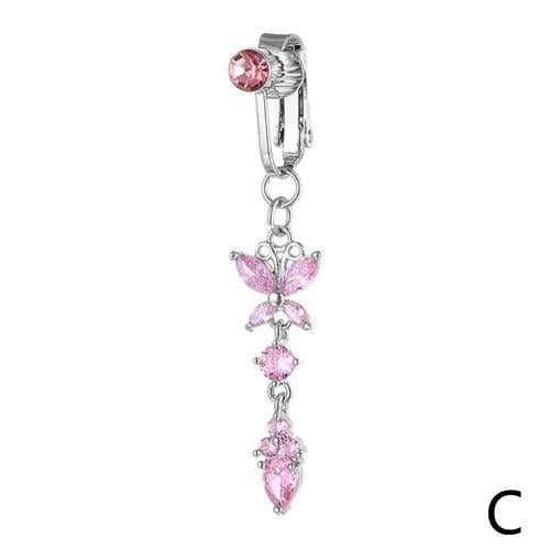 Pink Mode Brillant Papillon Fleur Pendentif Nombril Bijoux Piercing... on Productcaster.