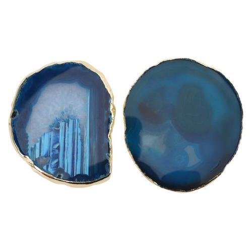 Dessous De Verre En Agate Bleue, 2 Pièces, Plateau À Tasse À Thé, D... on Productcaster.