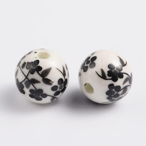 Boule Ronde En Porcelaine Imprimée, Perles Rondes Noires De 12mm, P... on Productcaster.