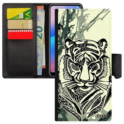 Coque Rigide Samsung A9 2018 Cuir Rabat Portefeuille Tigre Noir Gra... on Productcaster.