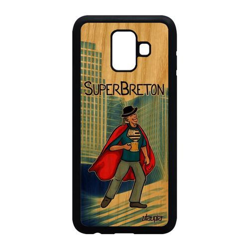 Coque Pour Galaxy A6 2018 Bois Naturel Silicone Super Breton Bleu H... on Productcaster.