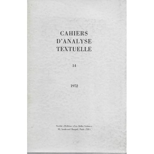 Cahiers D Analyse Textuelle N° 14 - 1972 on Productcaster.