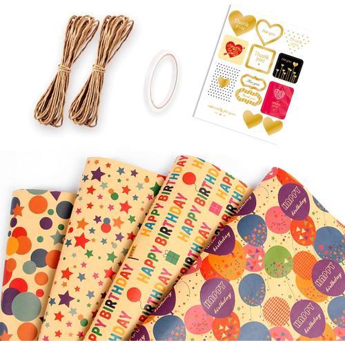 Papier Cadeau Anniversaire,4 pcs 70x50cm Papier Cadeaux Kraft avec ... on Productcaster.