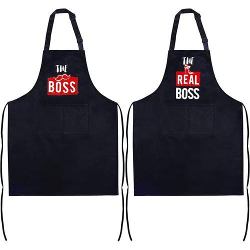 2Pièces Tablier de Cuisine Chef Couple Apron The Real Boss Motif av... on Productcaster.