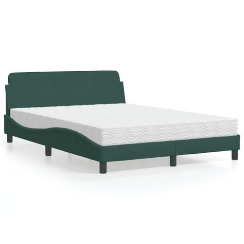 Vidaxl Lit Avec Matelas Vert Foncé 140x200 Cm Velours on Productcaster.