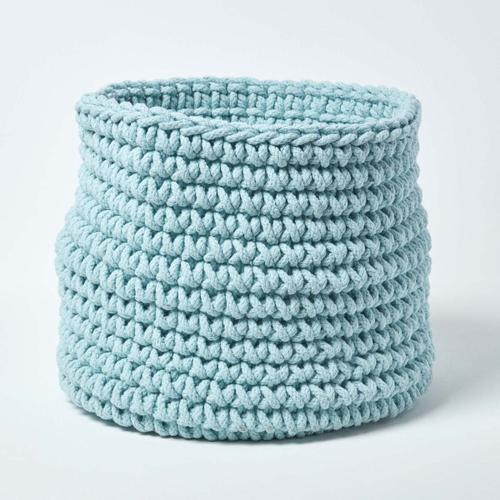 Grand Panier rond tressé en tricot Bleu pastel - 42 x 37 cm on Productcaster.