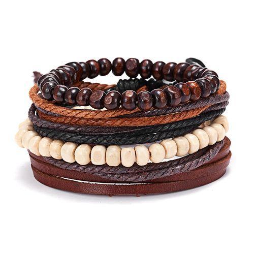 Rinbathroom-Bracelets En Cuir Vintage Pour Hommes, Perles Multicouc... on Productcaster.