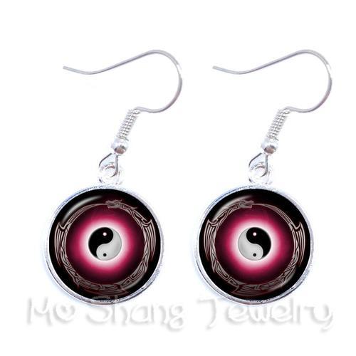 Boucles D'oreilles En Verre Yin Yang, Symbole Noir Et Blanc, Bijoux... on Productcaster.