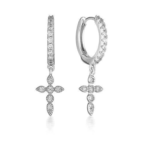 Boucles D'oreilles Créoles En Argent Regardé 925 Pour Femmes, Croix... on Productcaster.