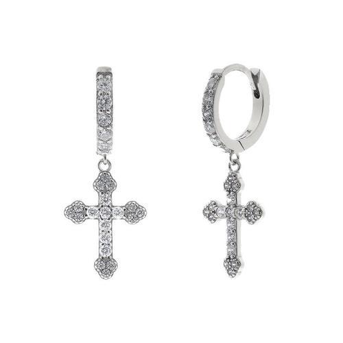 Boucles D'oreilles Créoles En Argent Regardé 925 Pour Femmes, Croix... on Productcaster.