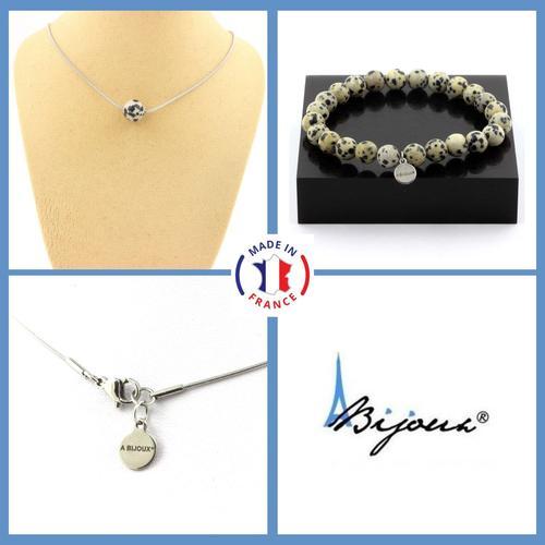 Parure Bijoux Bracelet Collier 1 Perle Jaspe Dalmatien 8 Mm. Chaine... on Productcaster.