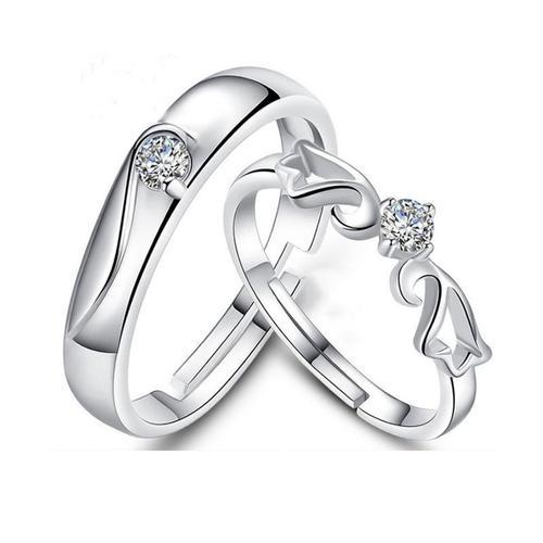 Bagues De Couple En Zircon Incrusté De Couleur Argent Pour Femmes E... on Productcaster.