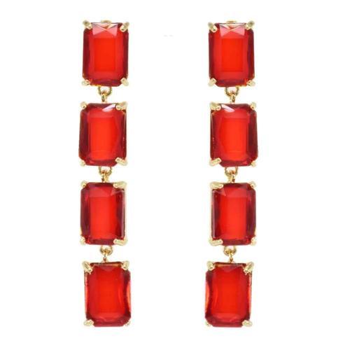 Grandes Boucles D'oreilles Carrées En Verre Rouge Pour Femmes, Long... on Productcaster.