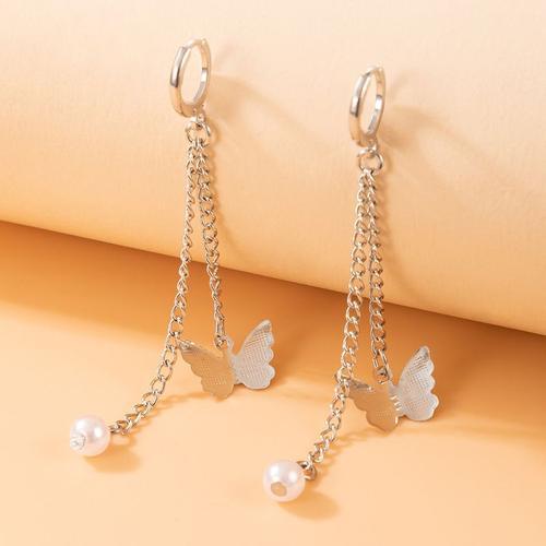 Boucles D'oreilles Papillon En Argent Pour Femmes, Chaîne En Perles... on Productcaster.