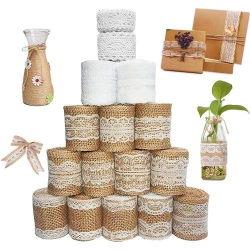 16 Rouleaux Ruban Jute Dentelle(12 Rouleaux Ruban de Jute avec Dent... on Productcaster.