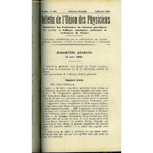 Bulletin De L Union Des Physiciens N° 405 - Assemblée Général (2 Ju... on Productcaster.