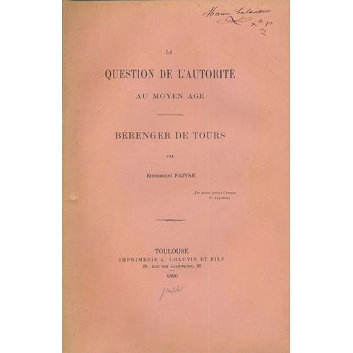 La Question De L'autorité Au Moyen-Âge. Bérenger De Tours on Productcaster.