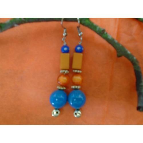 Boucles D'oreilles Orange Bleu Longue on Productcaster.