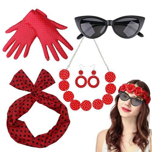 Costume rétro à pois pour femmes, gants, collier, bande de sauna, t... on Productcaster.