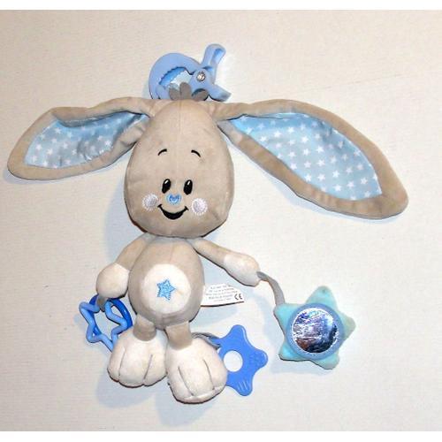 Lapin Beige Bleu Etoiles D'activités Peluche Doudou Lapin Anneaux M... on Productcaster.