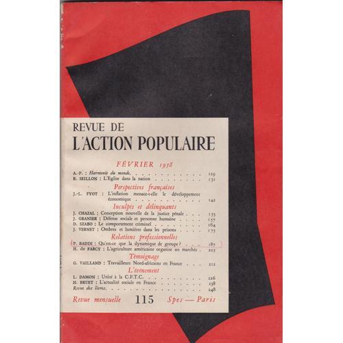 Revue De L'action Populaire 115 Février 1958 - Chazal - Granier Sza... on Productcaster.