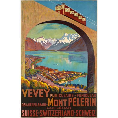 Affiche Vevey Funiculaire Mont Pèlerin Lac Leman Suisse on Productcaster.