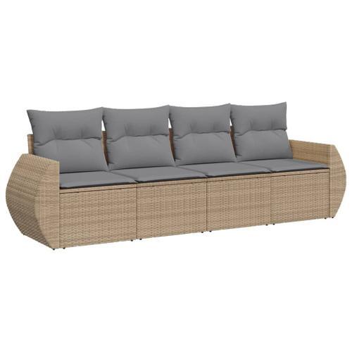 Vidaxl Salon De Jardin Avec Coussins 4 Pcs Beige Résine Tressée on Productcaster.