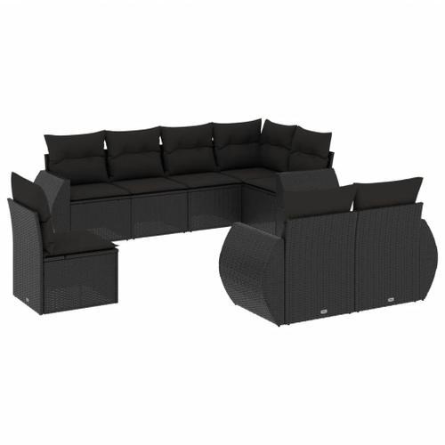 Vidaxl Salon De Jardin 8 Pcs Avec Coussins Noir Résine Tressée on Productcaster.