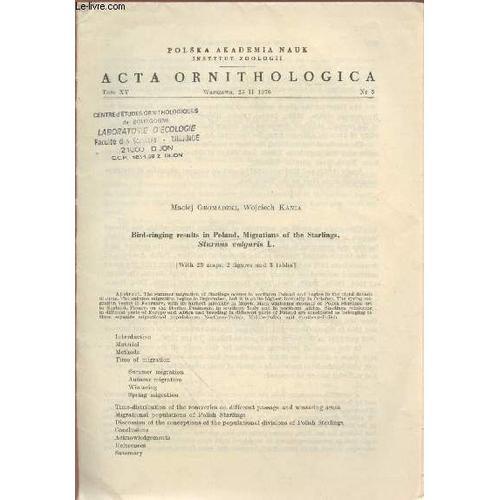 Acta Ornothologica Tom.Xv N°5 : Bird-Ringing Results In Poland. Mig... on Productcaster.