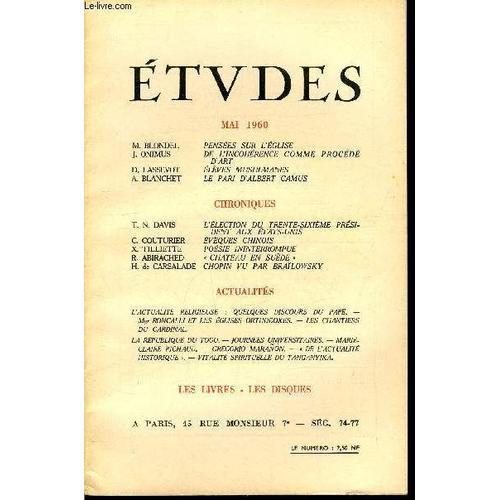 Etudes Tome 305 N° 5 - Pensées Sur L Église Par M. Blondel, De L In... on Productcaster.