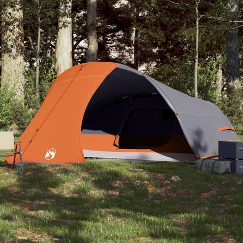 Vidaxl Tente De Camping À Dôme 4 Personnes Gris Et Orange Imperméable on Productcaster.