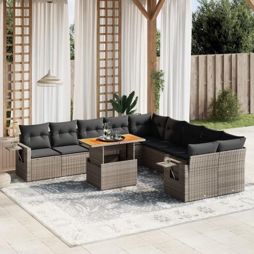 Vidaxl Salon De Jardin 11 Pcs Avec Coussins Gris Résine Tressée on Productcaster.