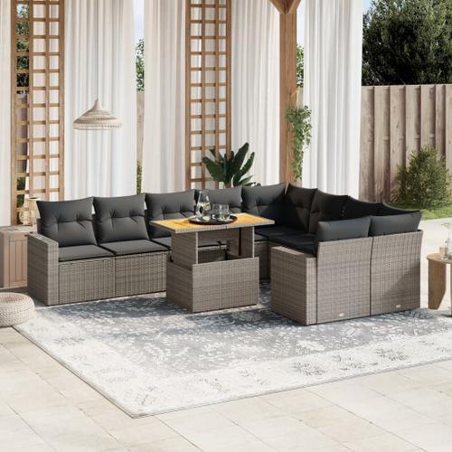 Vidaxl Salon De Jardin Avec Coussins 10 Pcs Gris Résine Tressée on Productcaster.