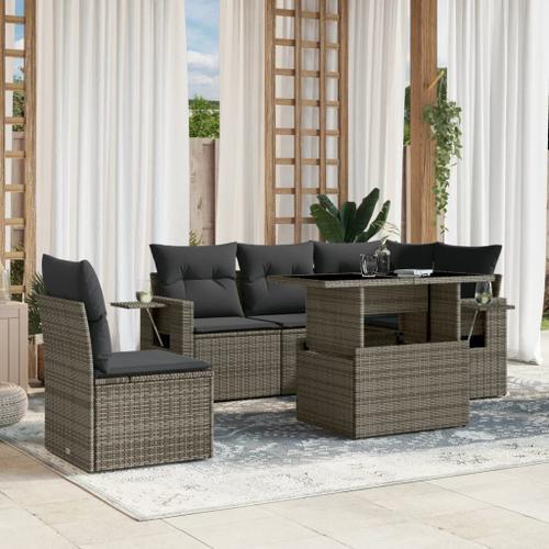 Vidaxl Salon De Jardin 6 Pcs Avec Coussins Gris Résine Tressée on Productcaster.