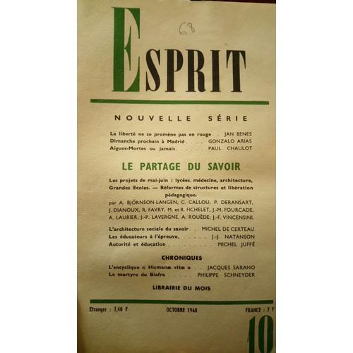 Esprit, Nouvelle Série, N° 10, Octobre 1968 on Productcaster.