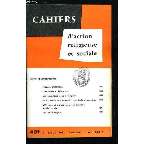 Cahiers D Action Religieuse Et Sociale N° 481 - Numéro Programme, U... on Productcaster.