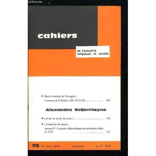 Cahiers De L Actualité Religieuse Et Sociale N° 76 - Dans La Lumièr... on Productcaster.