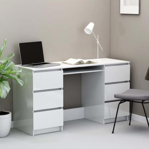 Vidaxl Bureau Blanc Brillant 140x50x77 Cm Aggloméré on Productcaster.