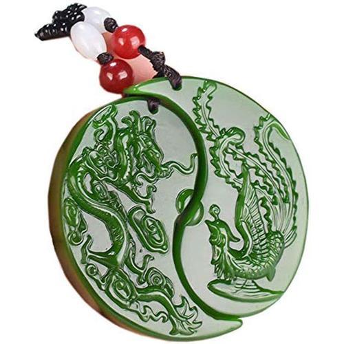 Pendentif en Jade vert chinois Dragon phénix, amulette de bon augur... on Productcaster.