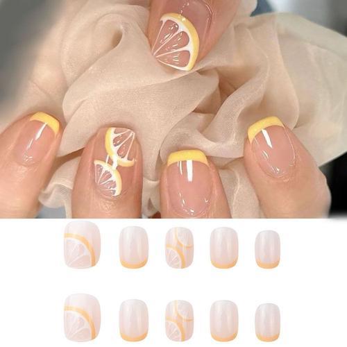 Faux Ongles Courts, Carrés, Jaune, Citron, 24 Pièces on Productcaster.