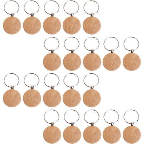 Lot de 20 porte-clés ronds en bois vierges personnalisables on Productcaster.