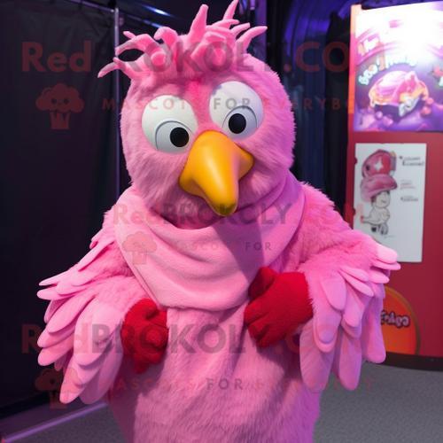 Mascotte Redbrokoly De Personnage De Poules Roses Habillé D'un Cach... on Productcaster.