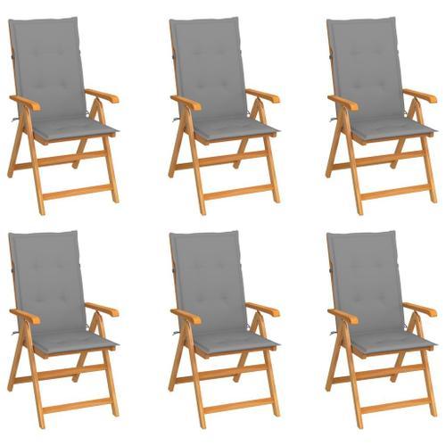 Vidaxl Chaises De Jardin Lot De 6 Avec Coussins Gris Bois Teck Massif on Productcaster.