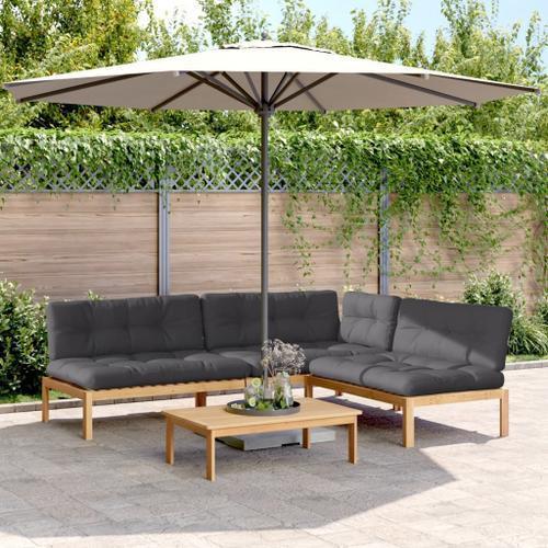 Vidaxl Salon Palette De Jardin Avec Coussins 4pcs Bois D'acacia Mas... on Productcaster.